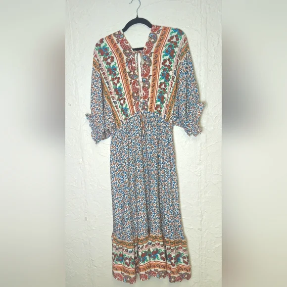 Umgee Women Dress Stevie Nicks Floral  Cottagecore Belle Sleeve High Low Midi Md - Picture 3 of 9